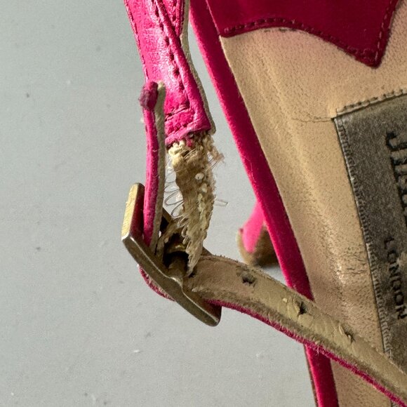 Jimmy Choo Hot Pink Leather Strappy Ankle Strap Heels, Size 37.5'' - Picture 13 of 14